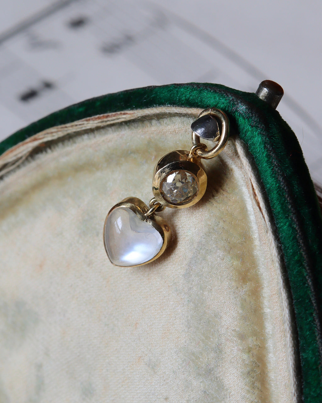 Edwardian Moonstone & Old Cut Diamond Heart Pendant