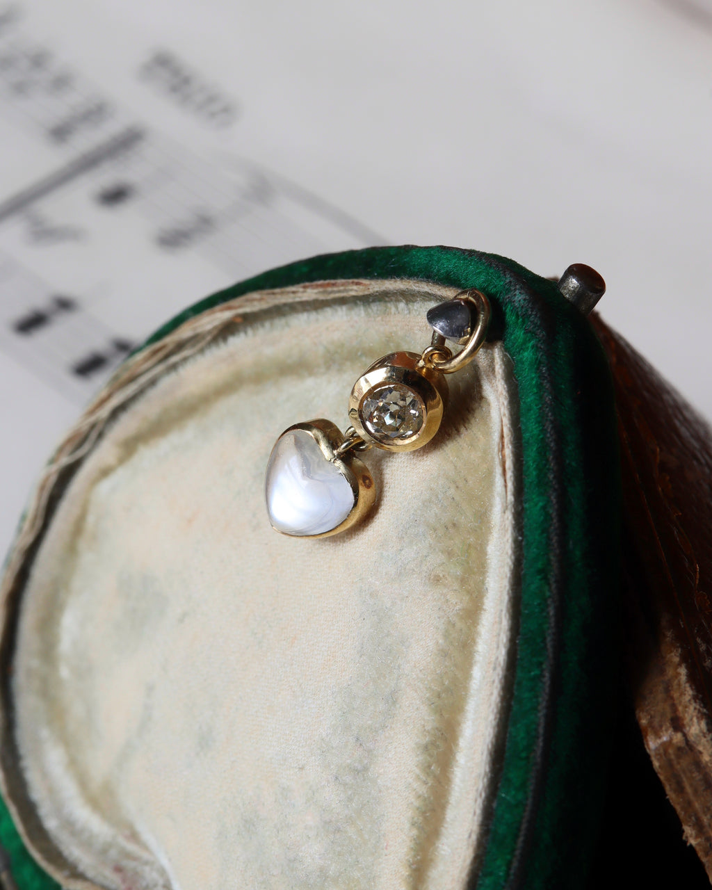 Edwardian Moonstone & Old Cut Diamond Heart Pendant