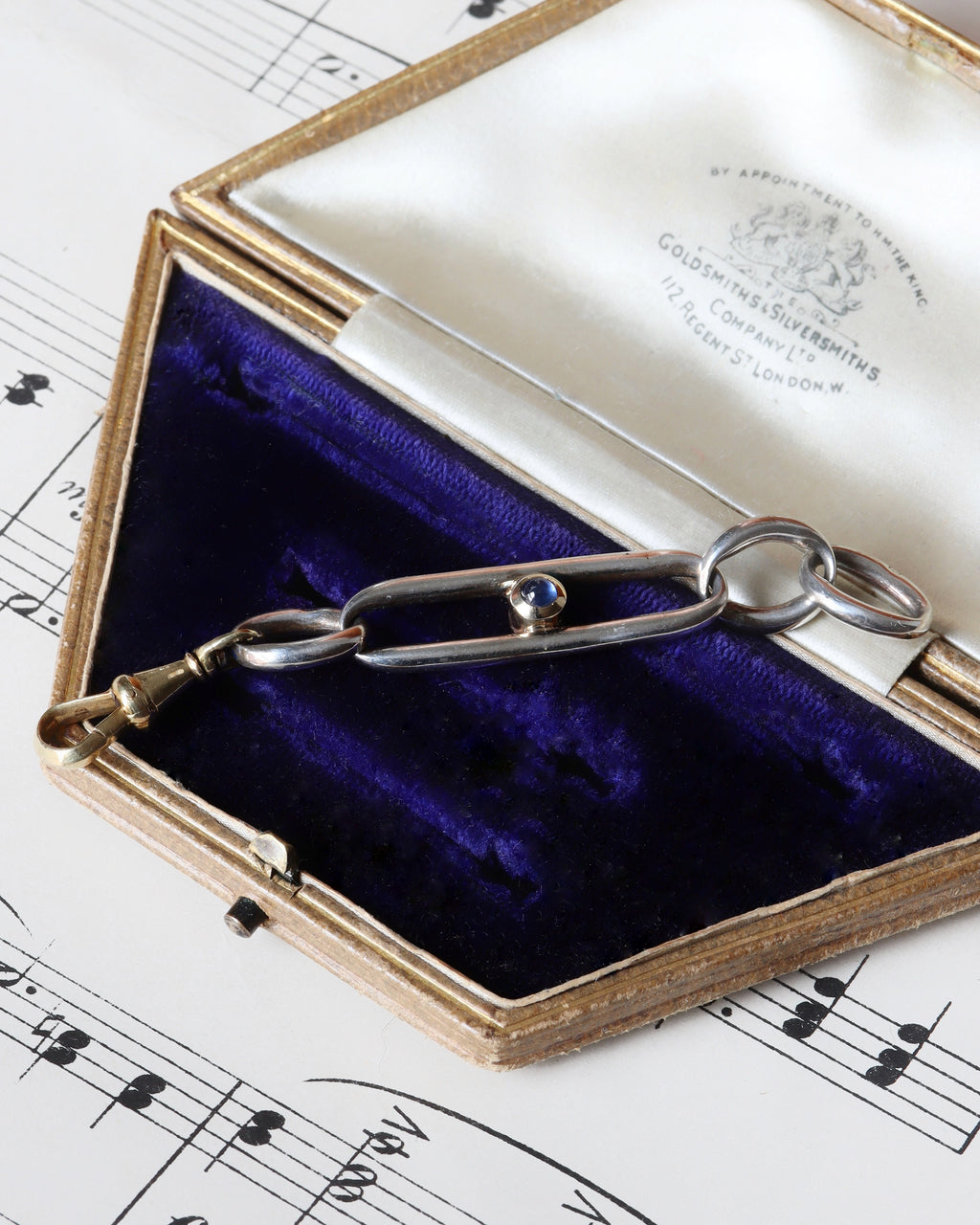 Silver Chain Extender with Sapphire Cabochon & Gold Dog Clip