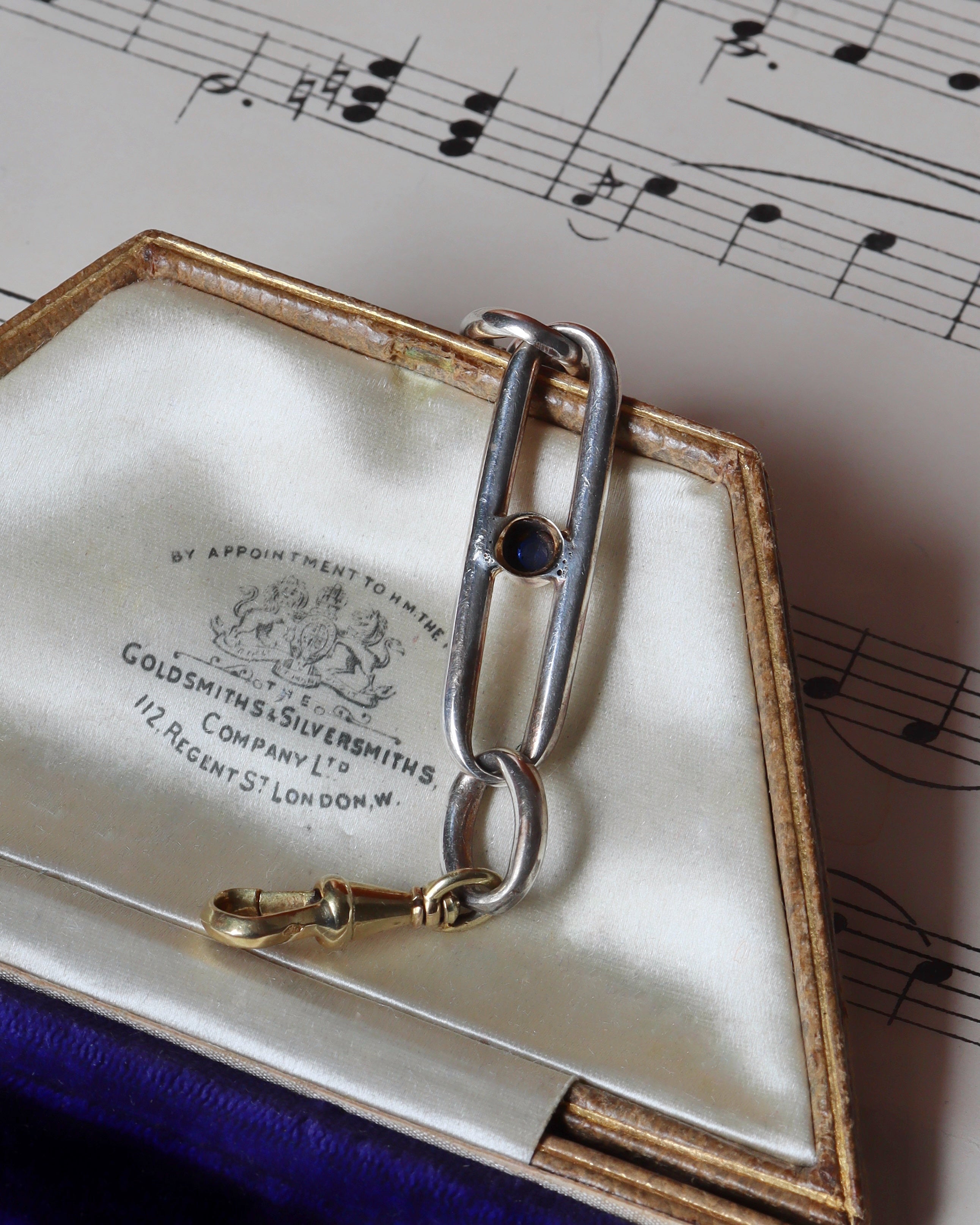 Silver Chain Extender with Sapphire Cabochon & Gold Dog Clip