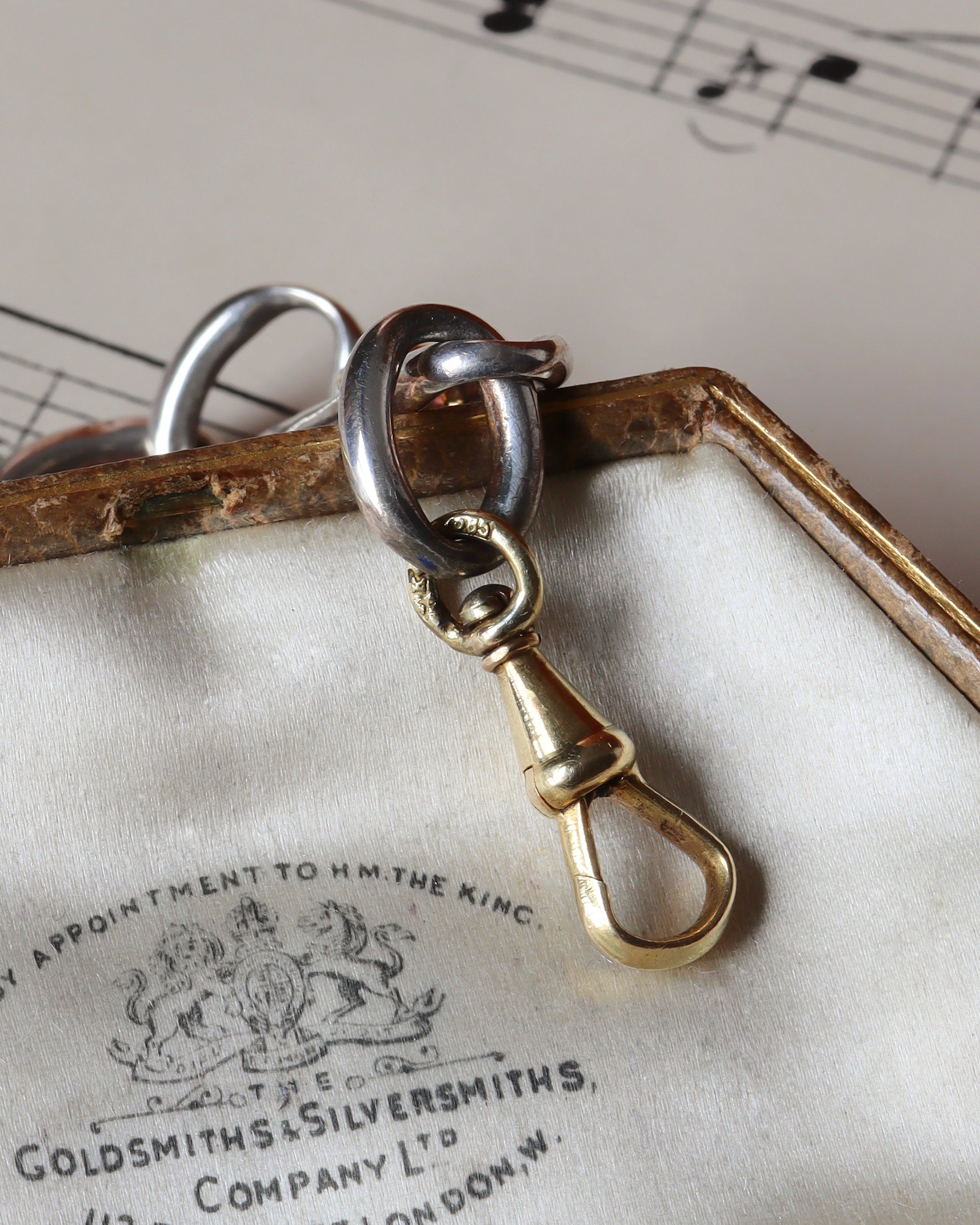 Silver Chain Extender with Sapphire Cabochon & Gold Dog Clip