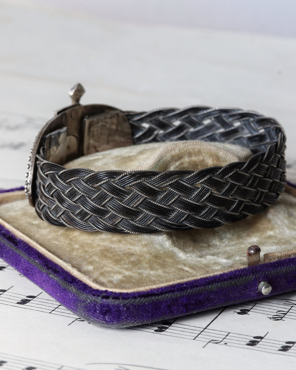 Victorian Raj Era Woven Elephant Hair Silver Sword Bangle