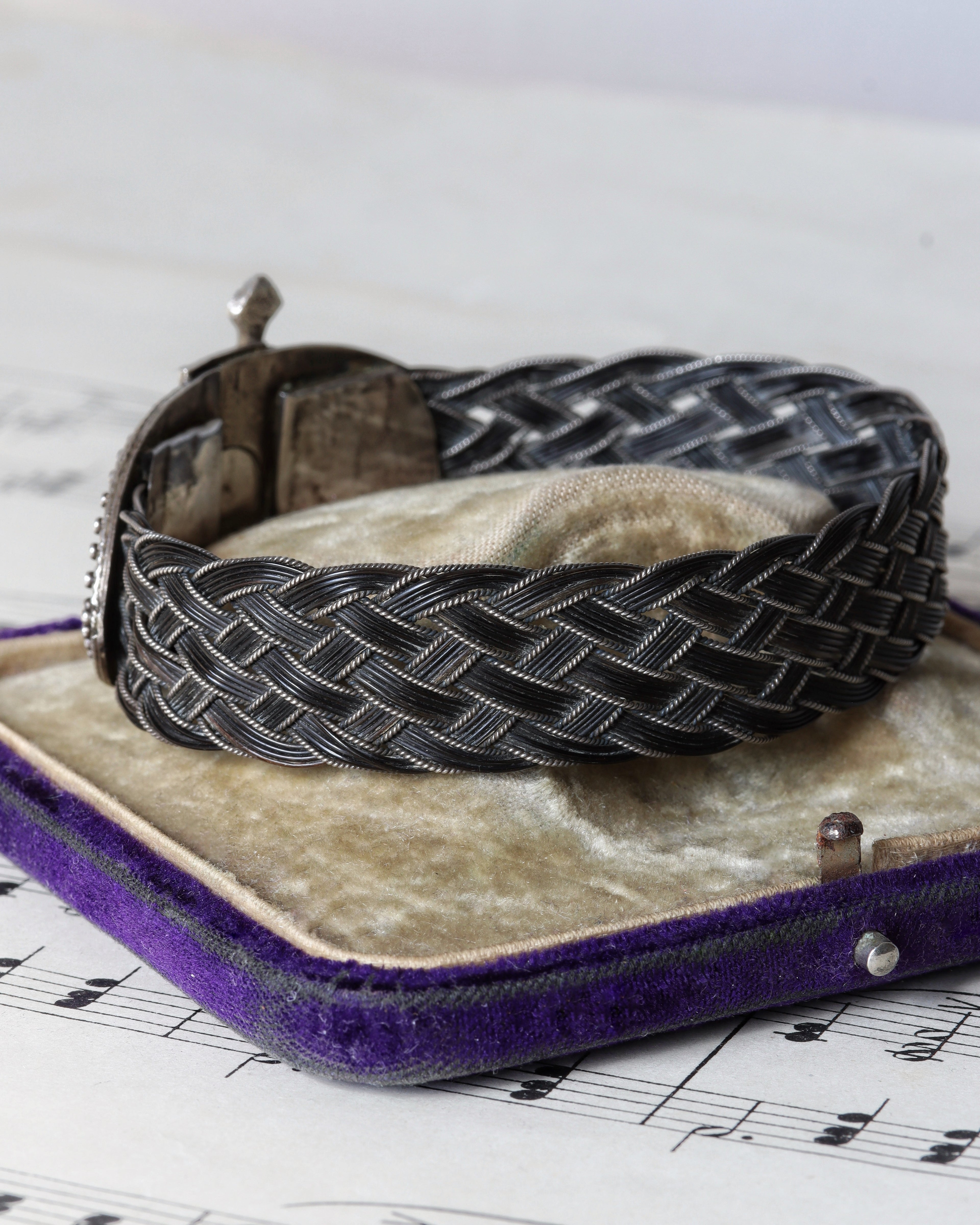 Victorian Raj Era Woven Elephant Hair Silver Sword Bangle