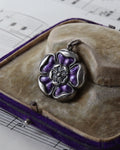 Edwardian Sterling Silver & Purple Enamel Tudor Rose Locket