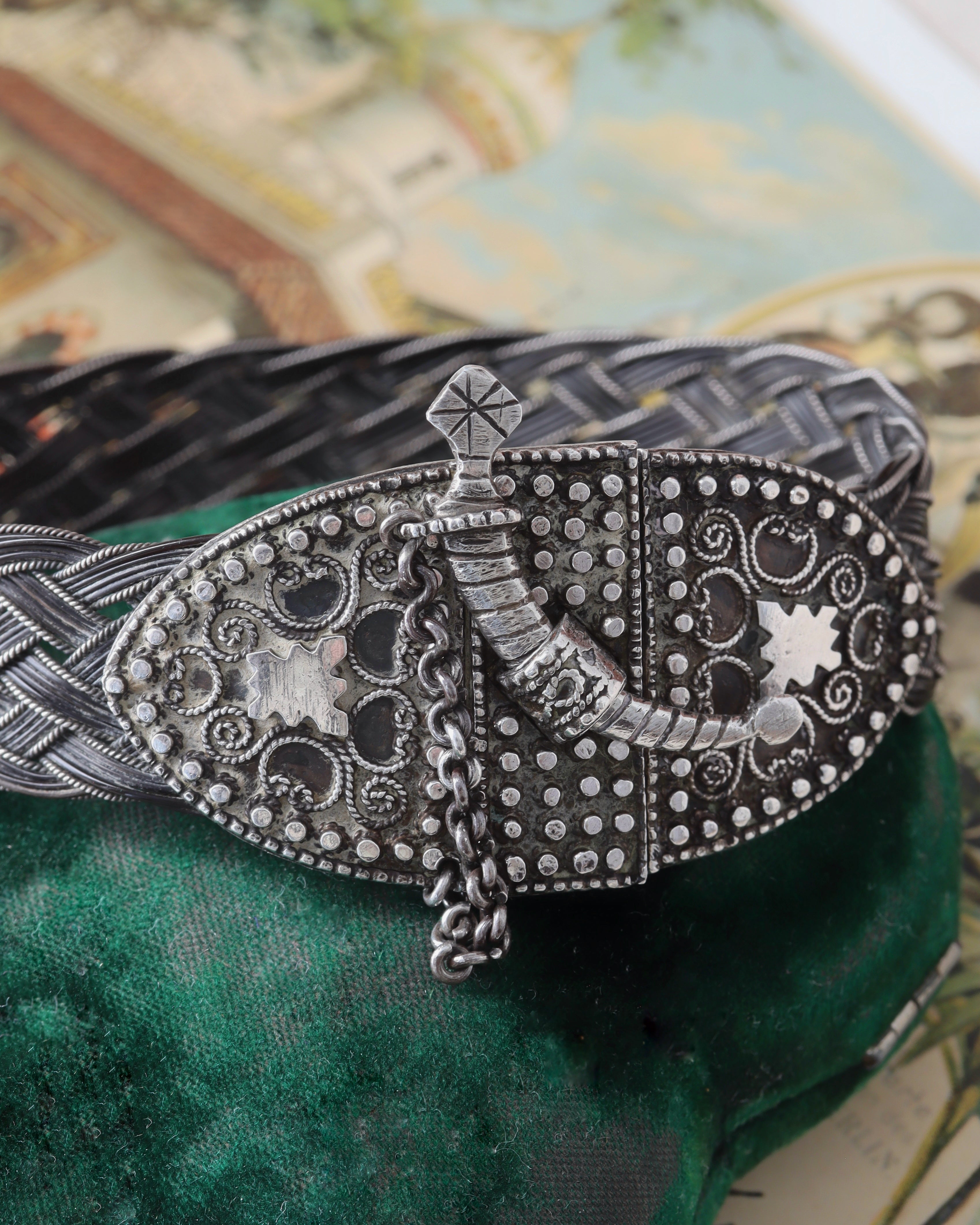 Victorian Raj Era Woven Elephant Hair Silver Sword Bangle