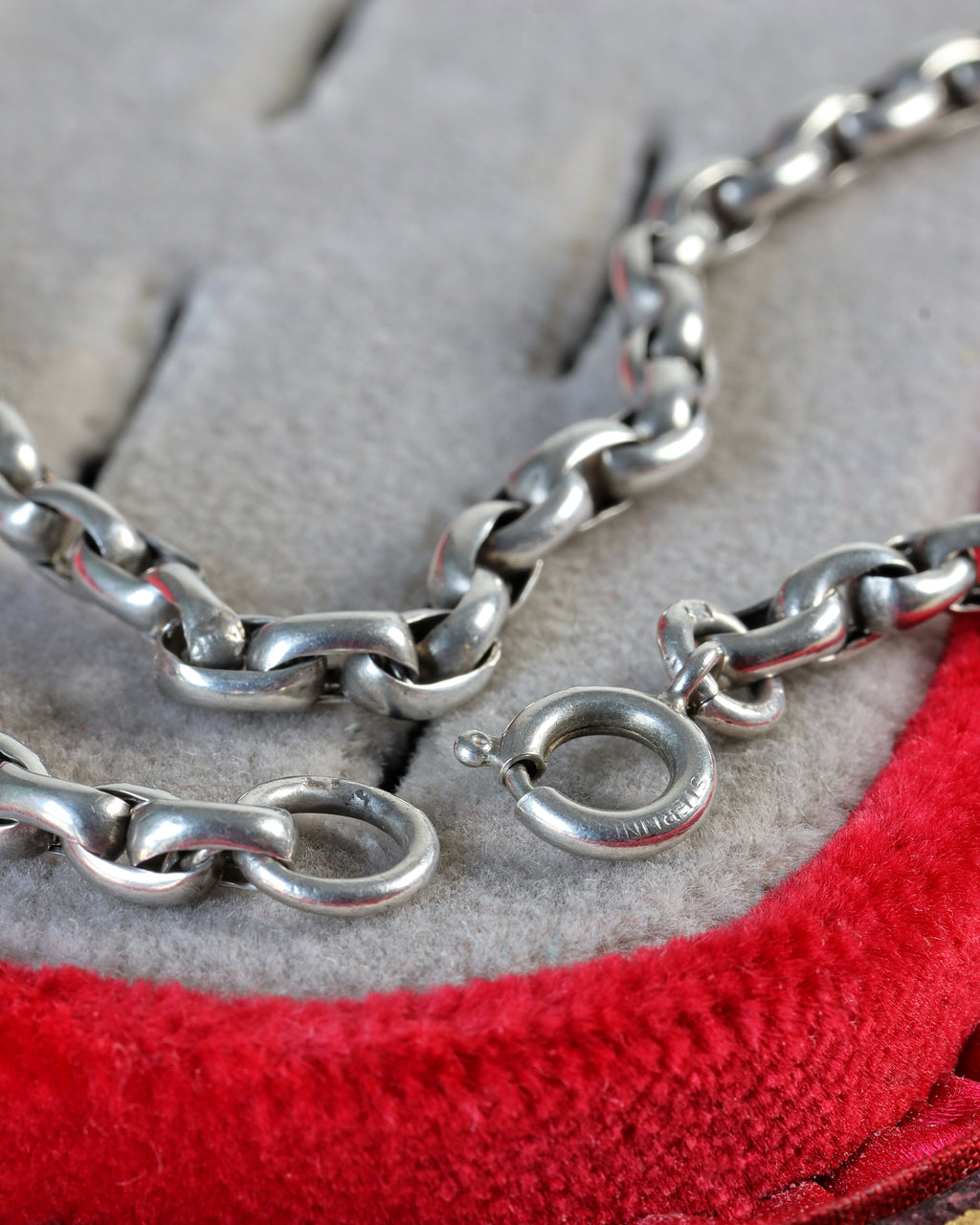 Victorian Sterling Silver Biker Link Chain with Bolt Clasp