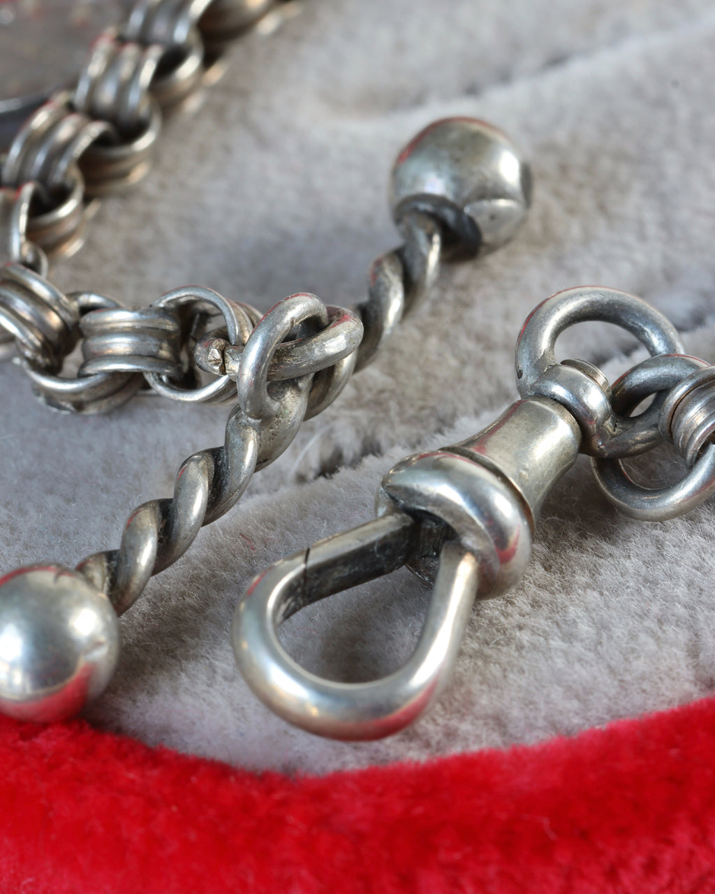 Victorian Fancy Link Watch Chain with T-Bar & Circular Engraved Details