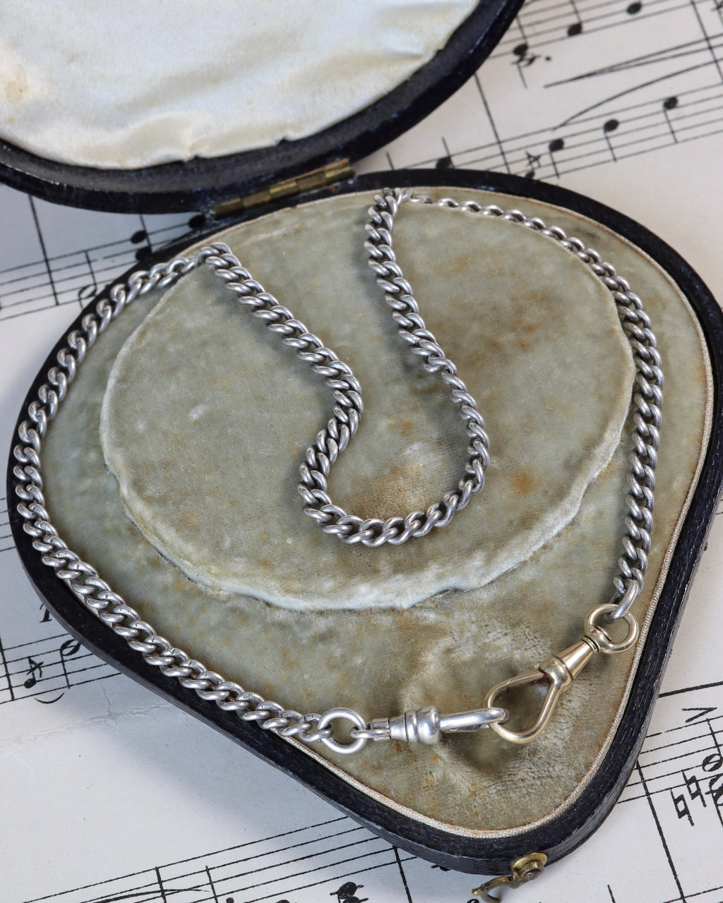 Victorian Silver Curb Link Chain with Silver & 14ct Gold Dog Clips