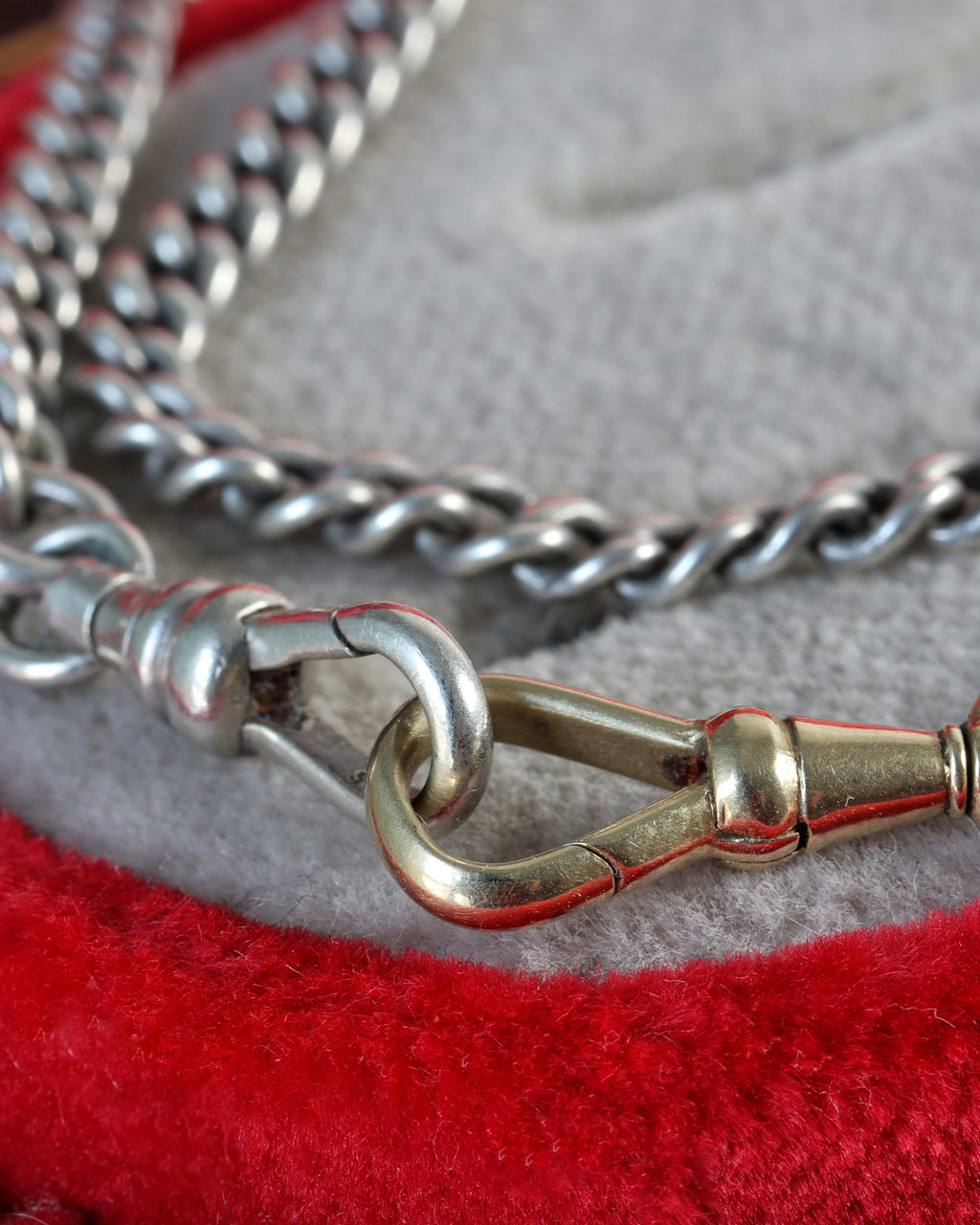 Victorian Silver Curb Link Chain with Silver & 14ct Gold Dog Clips