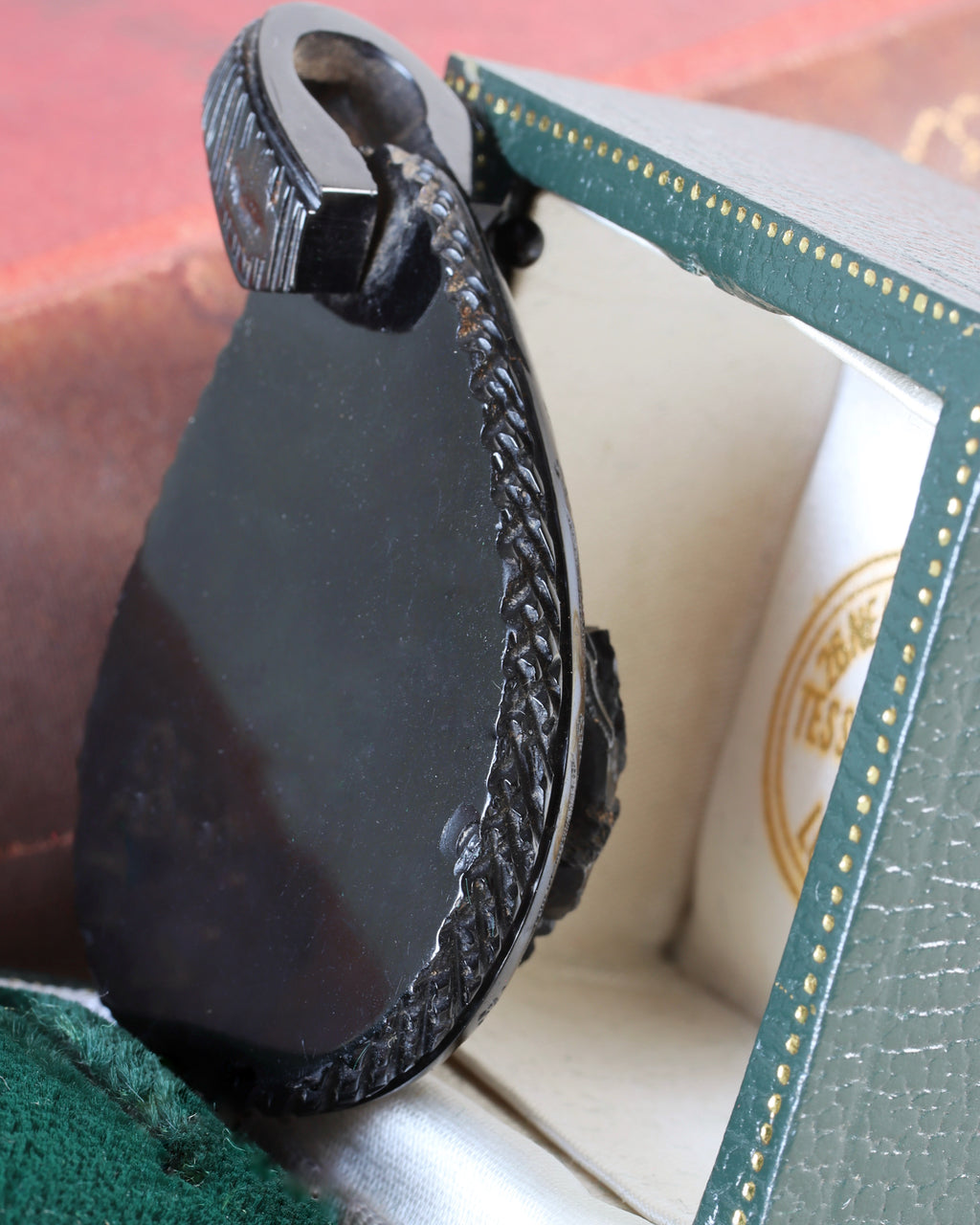 Victorian Whitby Jet Carved Teardrop Mourning Pendant