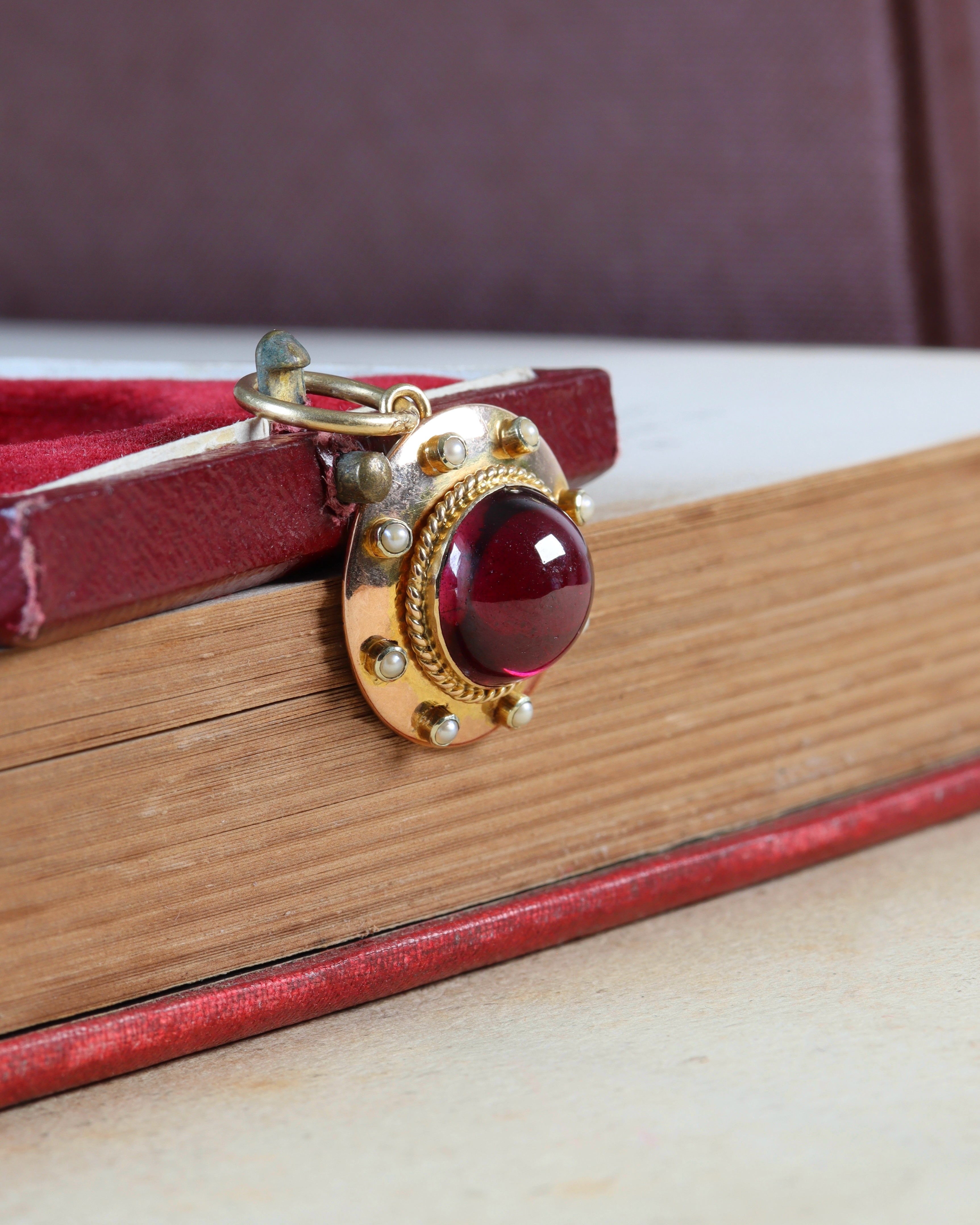 Victorian Garnet Cabochon & Seed Pearl Pendant