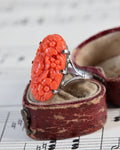 Art Deco Carved Coral Statement Ring in Silver