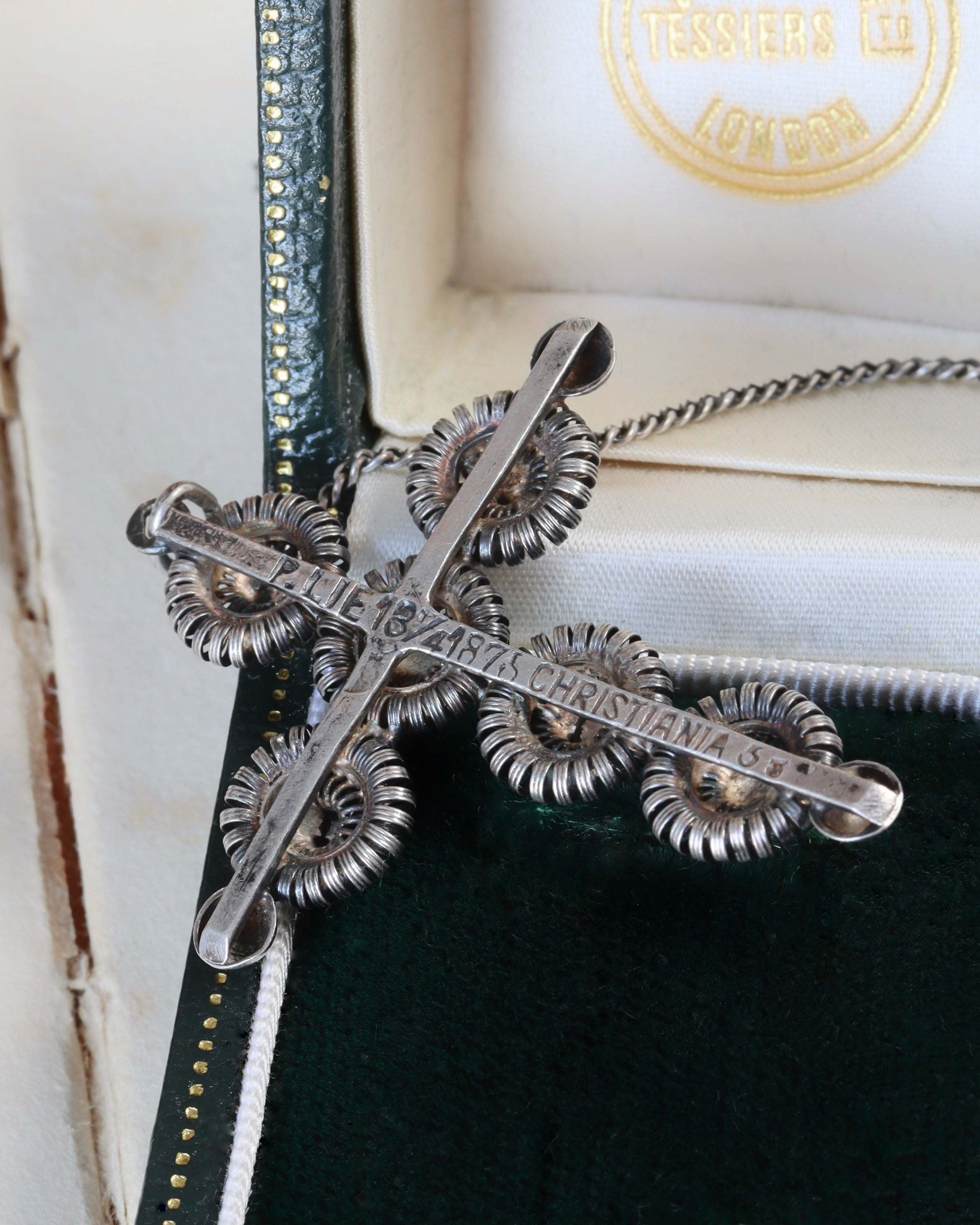 Norwegian Silver Cross with Chain, Dated 1875 with Engraved Inscription