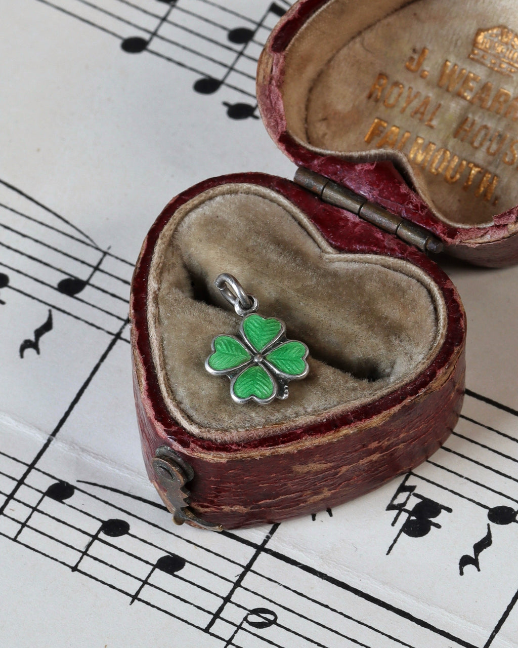 Continental Silver Green Enamel Four Leaf Clover Charm