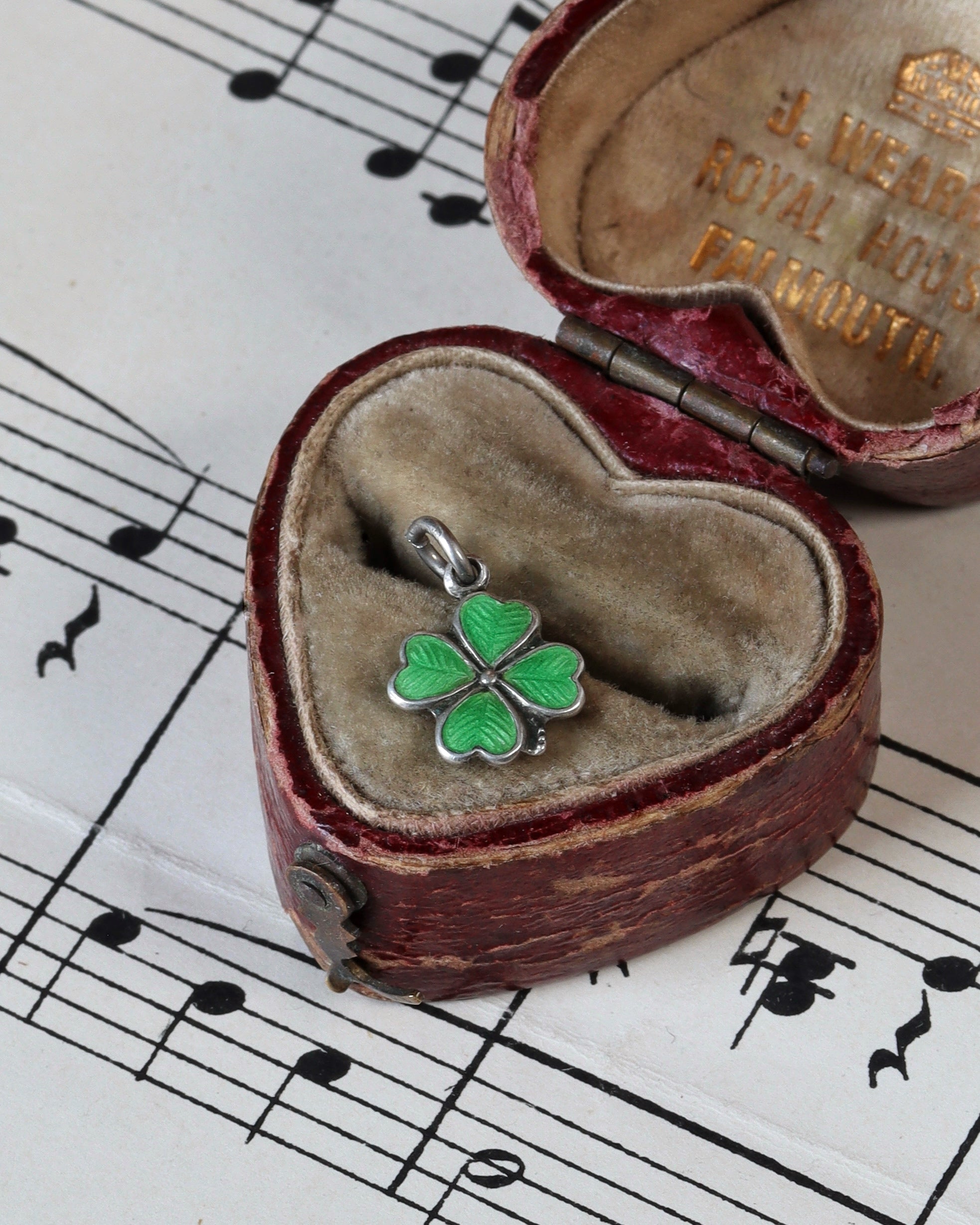 Continental Silver Green Enamel Four Leaf Clover Charm