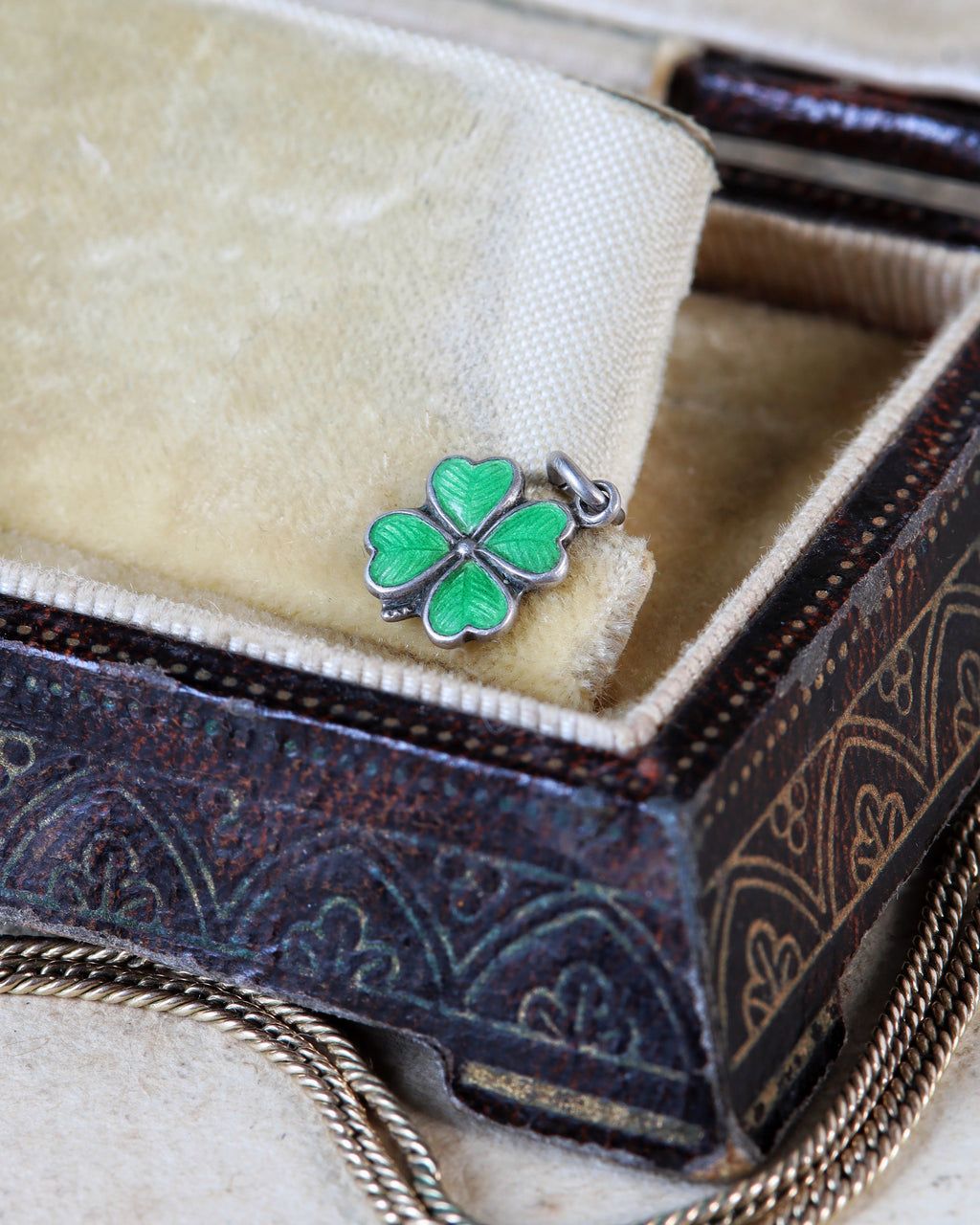 Continental Silver Green Enamel Four Leaf Clover Charm