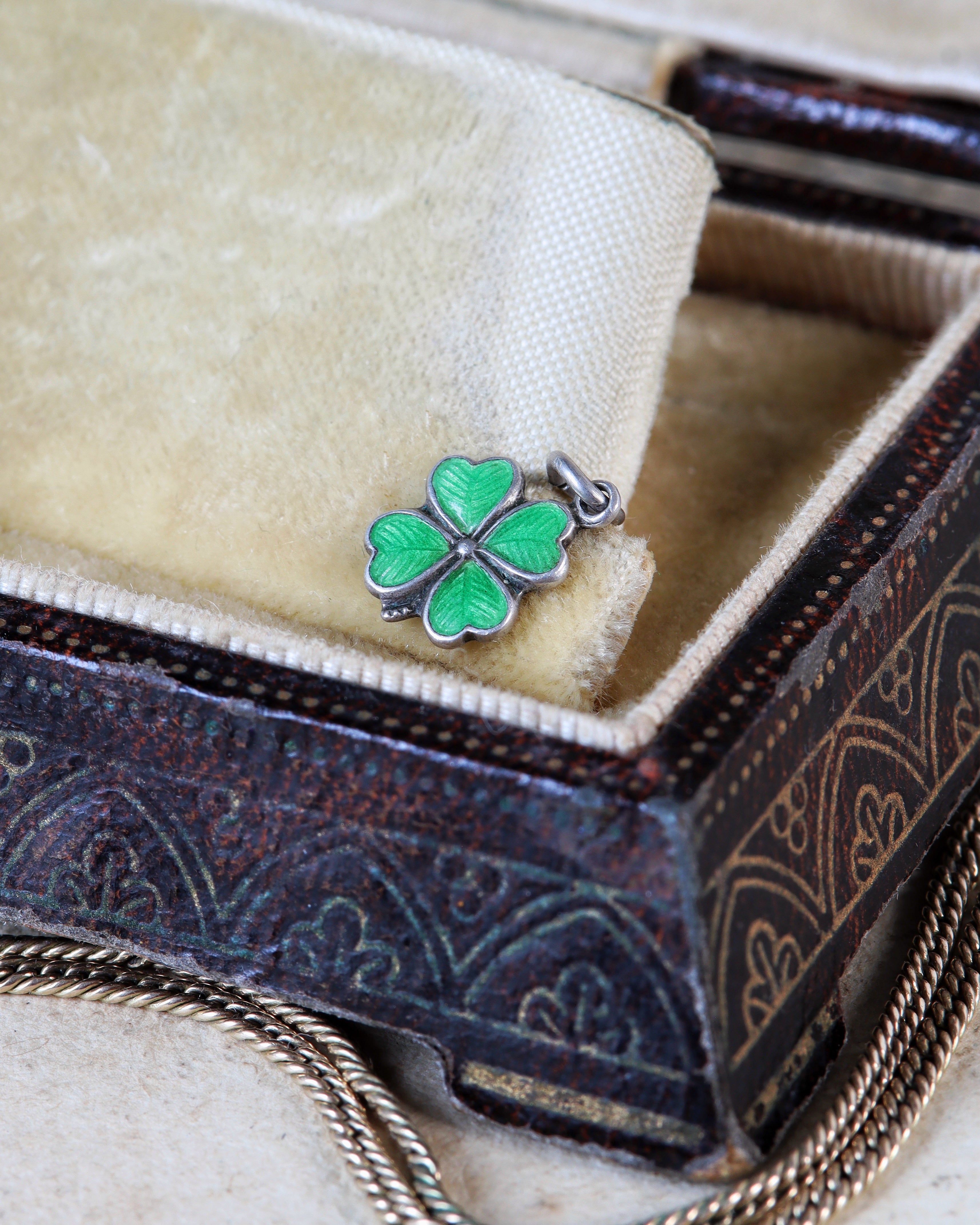 Continental Silver Green Enamel Four Leaf Clover Charm