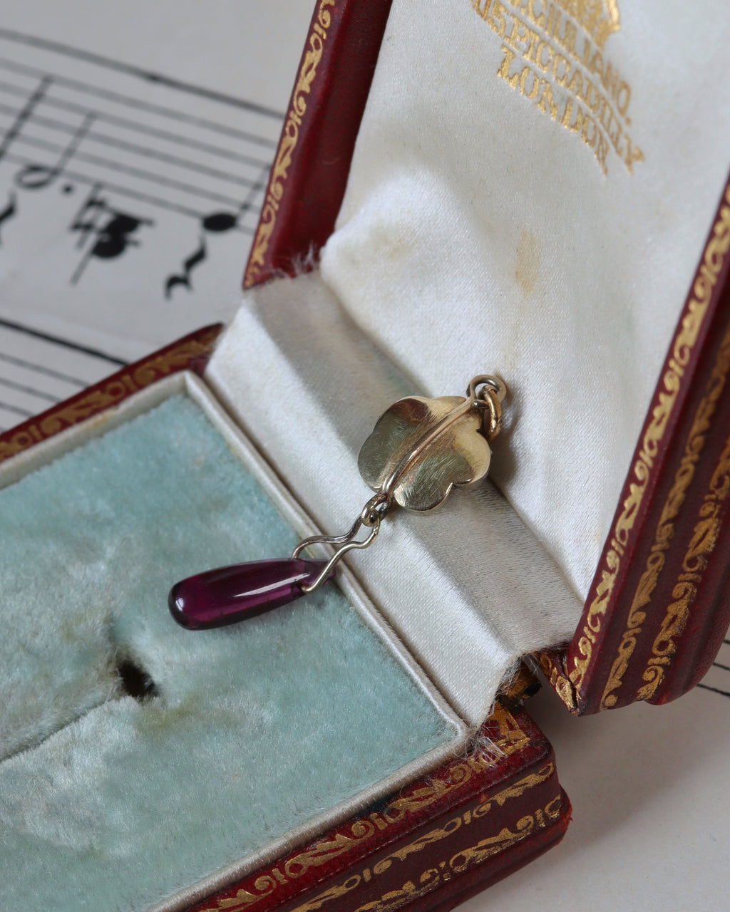 Converted Rose Cut Diamond Flower Charm with Garnet Drop