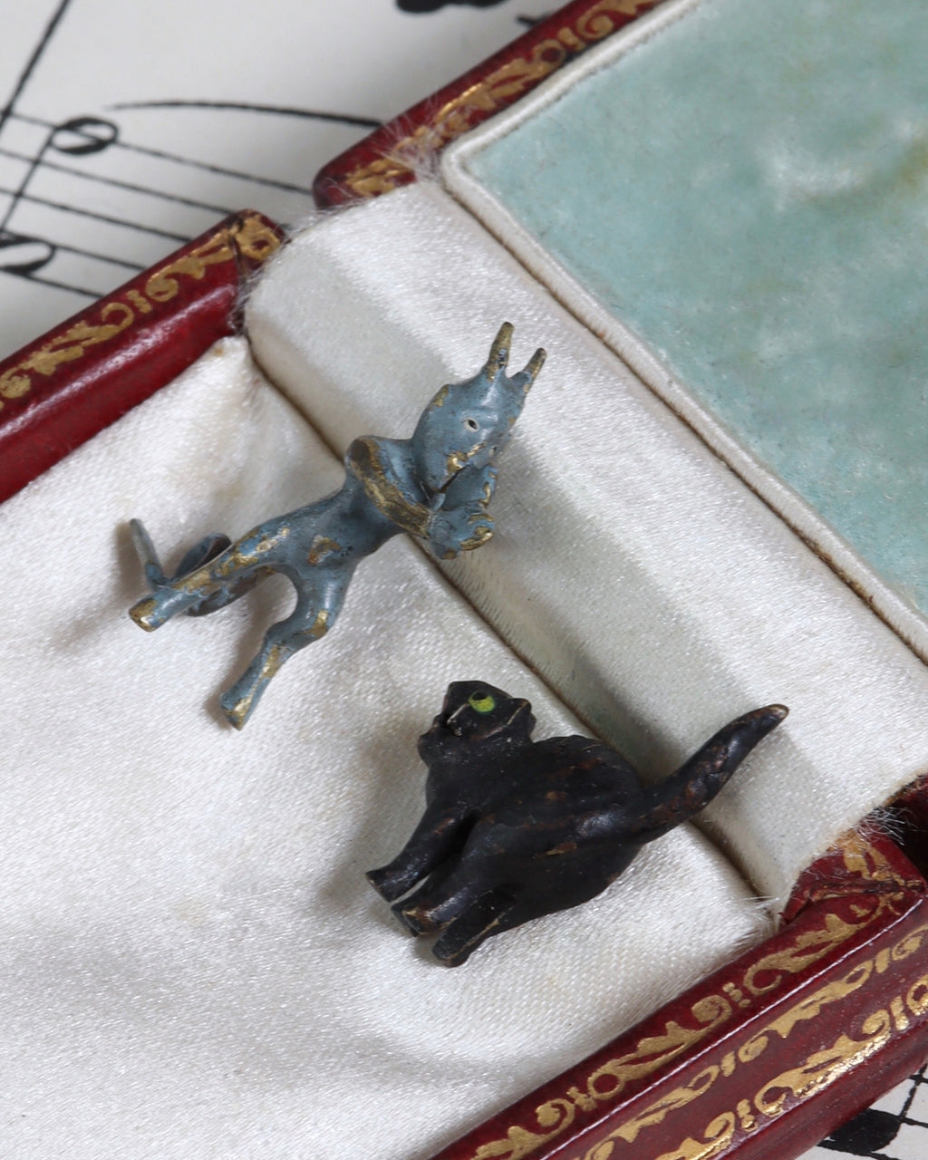 Antique Vienna Cold-Painted Bronze Miniatures Devil and Black Cat Brass Charms