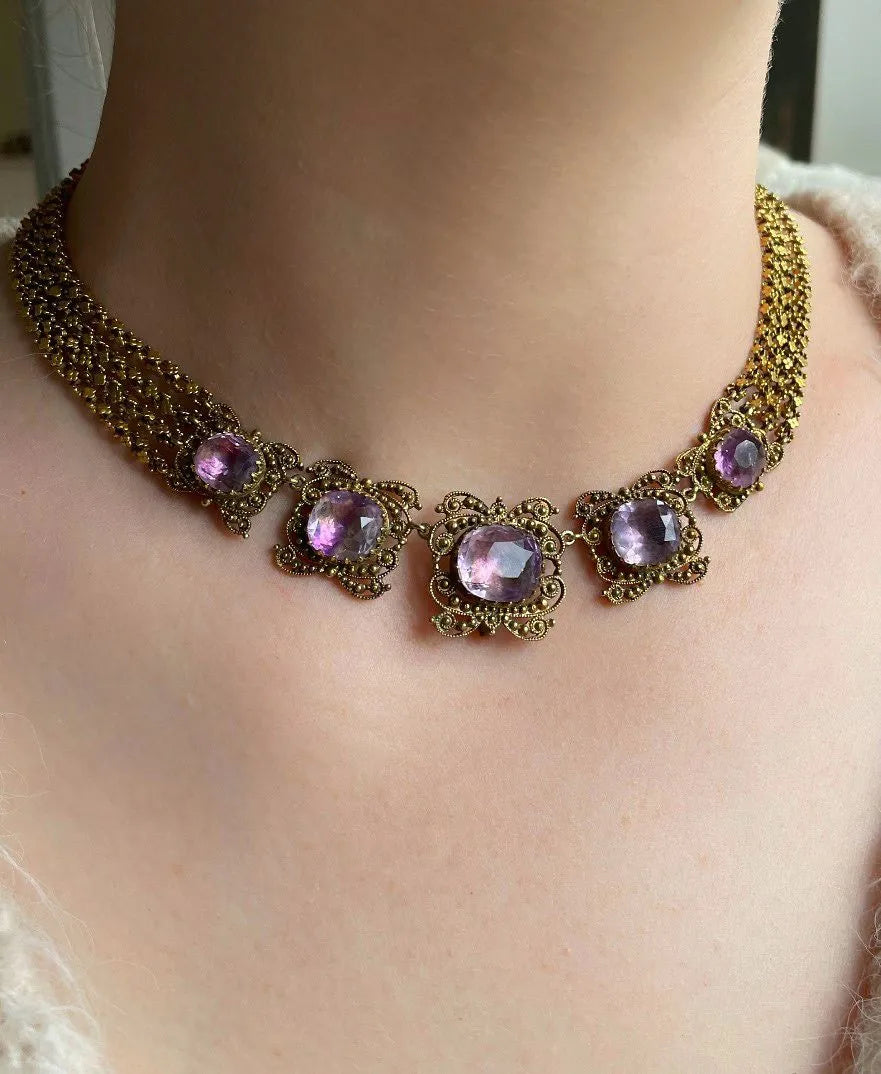 Antique Georgian Foiled Amethyst Rivière Necklace