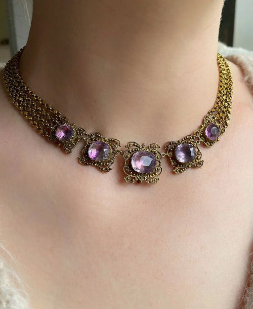 Antique Georgian Foiled Amethyst Rivière Necklace