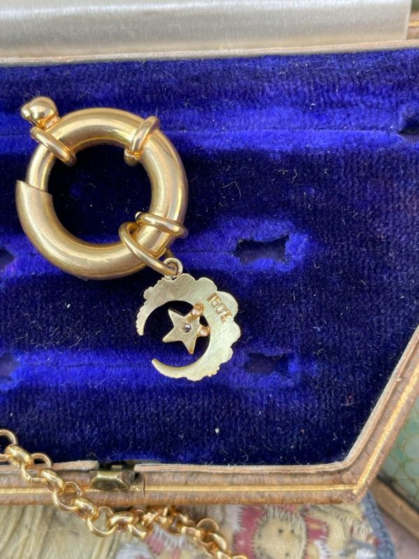 Tiny 15ct Gold Crescent Charm with Diamond & Seed Pearl - Image 2
