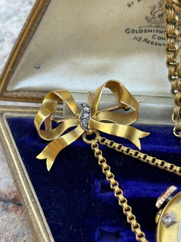 Antique Swiss 14ct Gold & Rose Cut Diamond Pendant Watch - Image 3