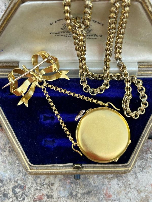 Antique Swiss 14ct Gold & Rose Cut Diamond Pendant Watch - Image 4