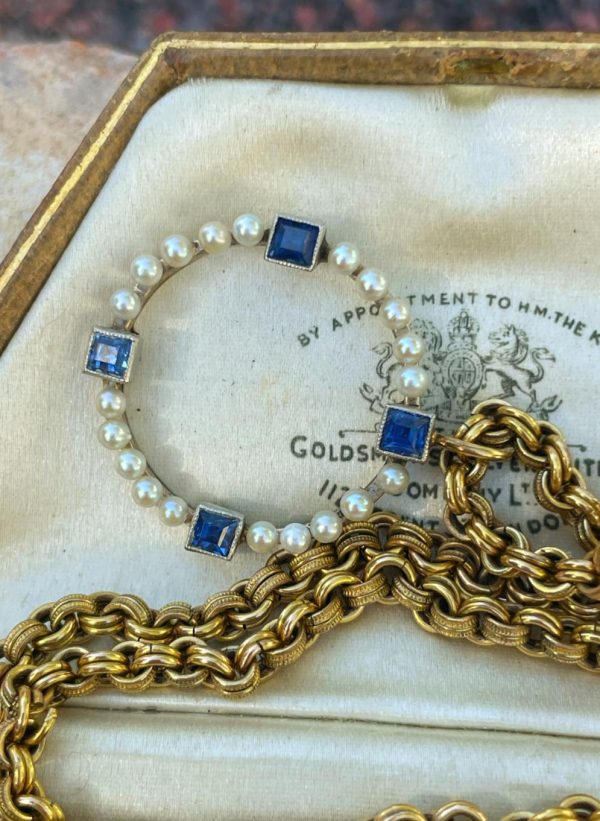 Edwardian Seed Pearl & Sapphire Circle Charm with 18ct Gold Bale - Image 4