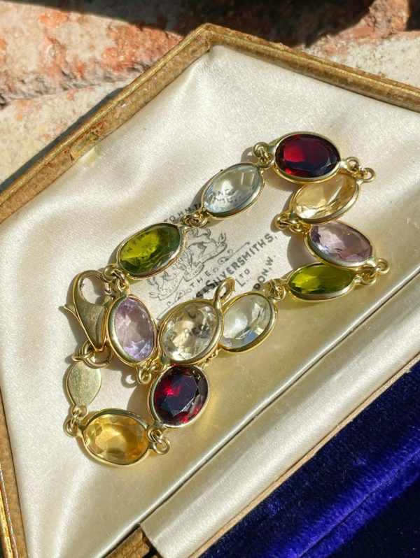 Vintage 18ct Gold Multi-Gemstone Harlequin Bracelet