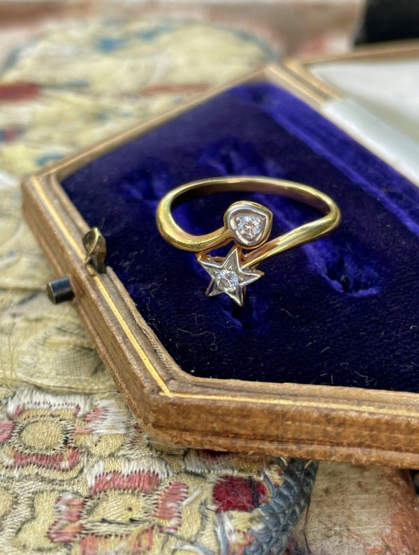 Vintage 18ct Yellow Gold and Diamond Starburst Pinky Ring