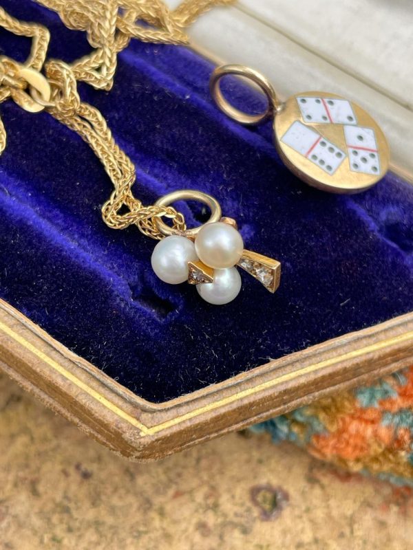 Tiny Clover Charm with Pearls and Rose Cut Diamonds - Image 5