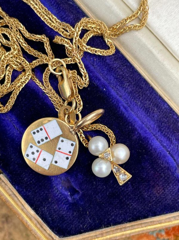 Tiny Clover Charm with Pearls and Rose Cut Diamonds - Image 4