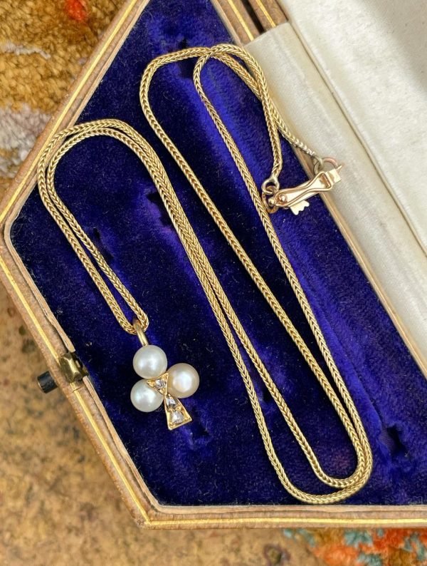 Tiny Clover Charm with Pearls and Rose Cut Diamonds - Image 2