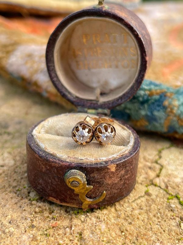 Antique Edwardian 9ct Gold Diamond Stud Earrings
