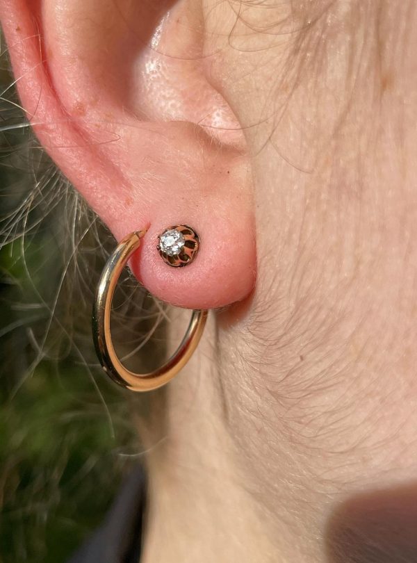 Antique Edwardian 9ct Gold Diamond Stud Earrings - Image 4