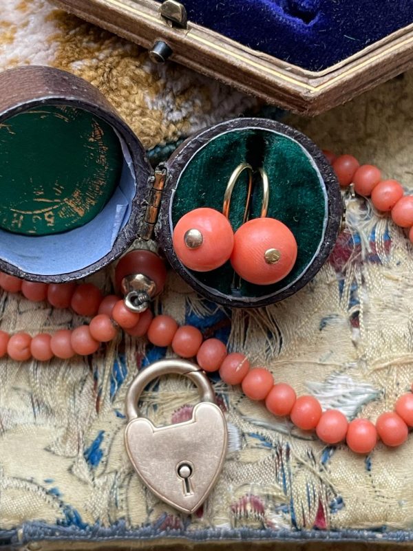 Antique Victorian 18ct Gold Coral Orb Earrings