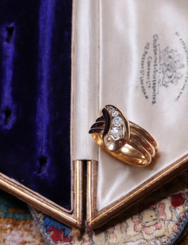 Antique Edwardian 18ct Gold & Diamond Snake Ring - Image 3