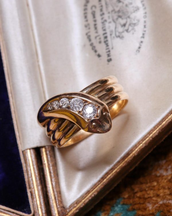 Antique Edwardian 18ct Gold & Diamond Snake Ring
