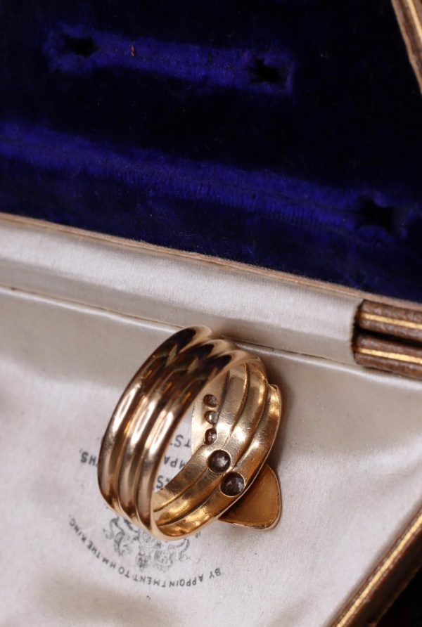 Antique Edwardian 18ct Gold & Diamond Snake Ring - Image 5