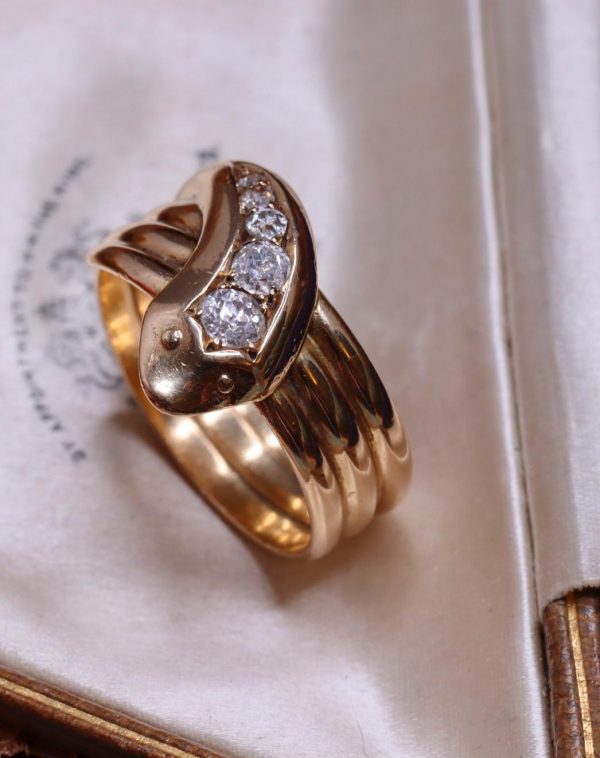 Antique Edwardian 18ct Gold & Diamond Snake Ring - Image 6