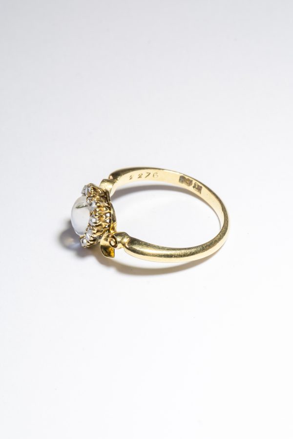 Antique Early Victorian Carved Moonstone & Rose Cut Diamond Heart Ring - Image 3