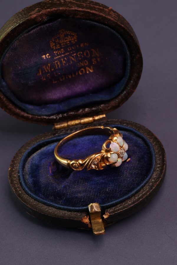Antique 18ct Gold Opal And Old Cut Diamond Daisy Ring - Image 5
