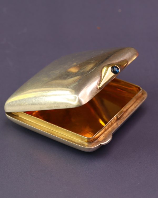 Antique Sterling Silver Gilt & Sapphire Pillbox - Image 2