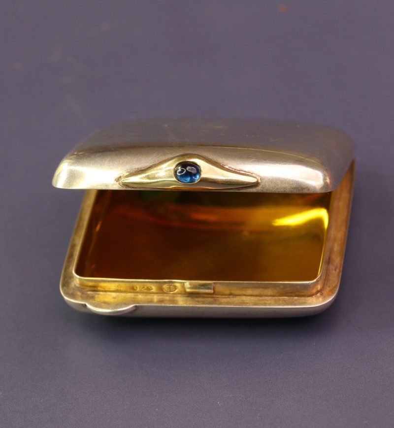 Antique Sterling Silver Gilt & Sapphire Pillbox