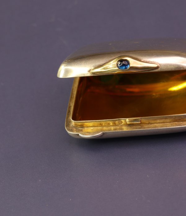 Antique Sterling Silver Gilt & Sapphire Pillbox - Image 4