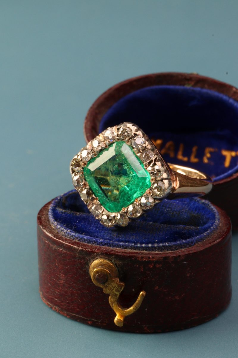 Antique Edwardian Columbian Emerald and Diamond Ring